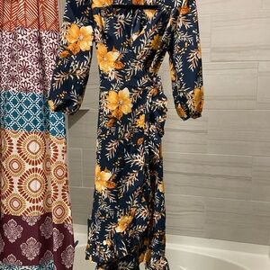Blue Rain Navy‎ and Yellow Floral Long Sleeve Dress